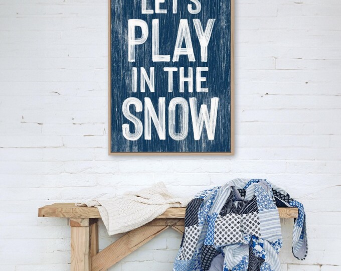 Winter Farmhouse Wall Sign, Navy and White (Canvas or Aluminum Metal)