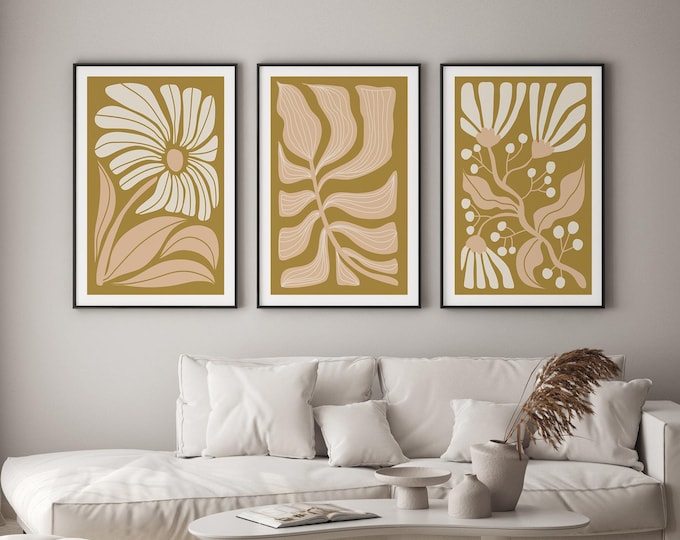 Abstract Floral Triptych Wall Art - 3 Piece Framed Set