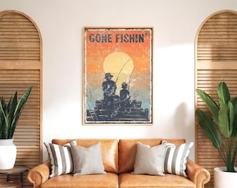 Framed Fishing Decor, Father and Son Lake Sunset Print