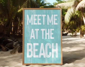 Panneau de plage vintage, Rendez-vous à la plage, style turquoise et blanc, art côtier
