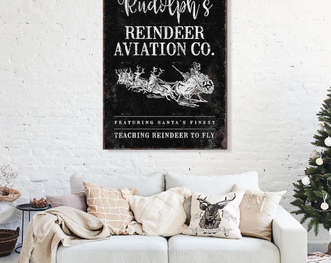 Rudolph Reindeer Farmhouse Wall Sign, Black and White Holiday Rustic Decor