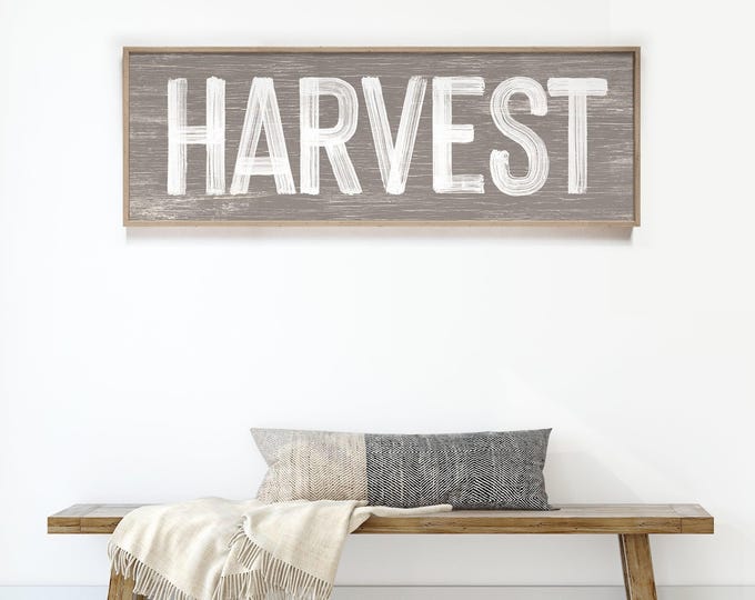 Harvest Sign in Kindling Brown, faux weathered wood, seasonal wall art, harvest wall decor, vintage farmhouse, long horizontal wall art