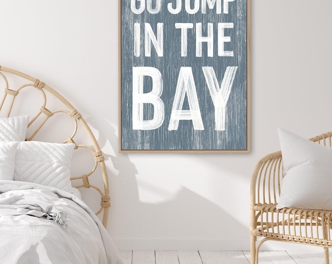 Go Jump in the Bay Wall Art: Vintage Coastal Style (Canvas or Wood)