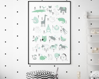 Home Decor, Colorful Zoo Alphabet Canvas Wall Art