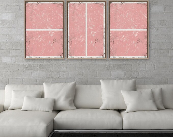 Triptych PICKLEBALL Wall Art,  3 Piece Framed Set, Pickleball Gifts, Sports-themed decor, Modern Farmhouse, Quad Blush Pink