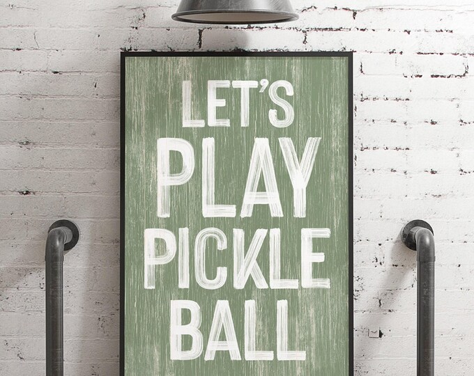 Pickleball Decor, Fun Seagrass Green Rustic Pickleball Wall Sign, Pickleball Art