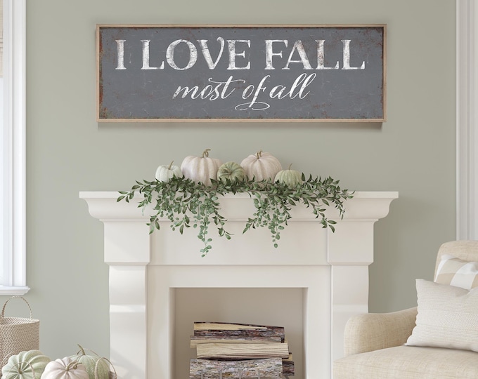 Decor For Fall, I Love Sign, Grey and White Autumn Wall Art