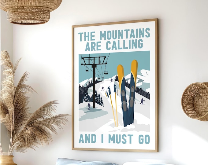 Ski Lodge Wall Art: Vintage Mountain Print - Rustic Cabin Style