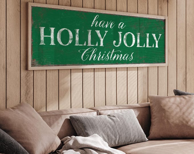 Christmas Wall Sign: Rustic Wood Frame - Evergreen and White Design
