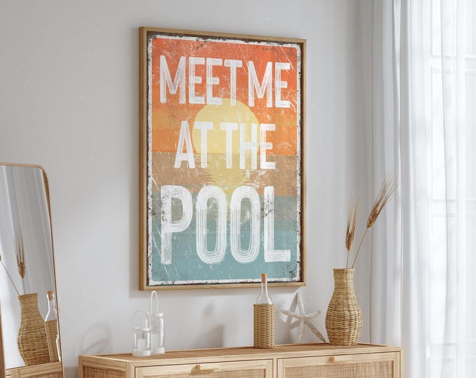 Meet Me At The Pool, Retro Sunset Gradient In Coral And Teal, Summer Gift