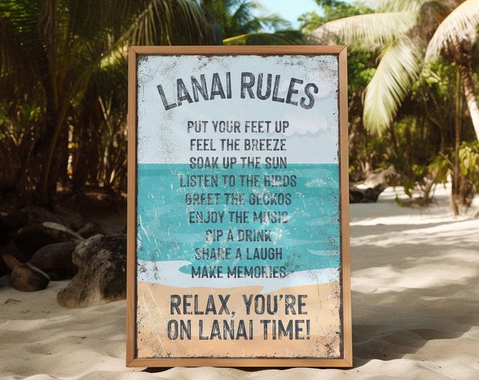 Lanai Rules Sign, Coastal Beach House Wall Art, Screened Porch Decor