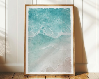 Tranquil Wall Art, Aqua Watercolor Ocean Print, Coastal Beach House Decor