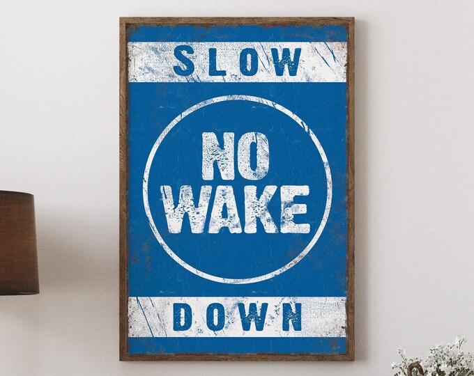 Boating Wall Art Blue No Wake Decor Lake House Cabin Print