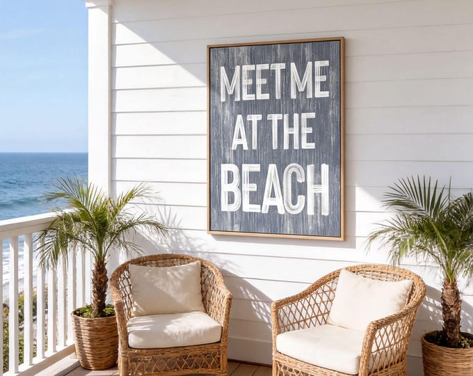Meet Me At Beach Wall Art Harbor Blue Coastal Print Above Couch Decor