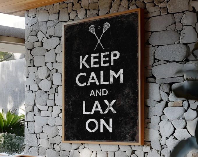 Keep Calm And Lax Retro Wall Sign, Lacrosse Player Gift, Rustic Dorm Room Art, Vintage Lacrosse Decor, Man Cave Present
