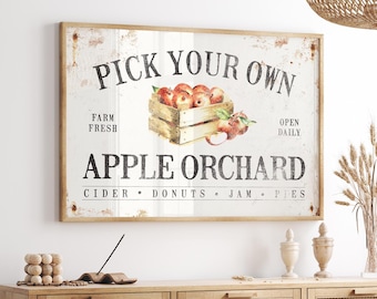 Farmhouse Fall, Autumn Sign, Harvest Decor, Vintage Apple Orchard Canvas, Rustic Seasonal Wall Art, Cozy Fall Farmers Market Accent