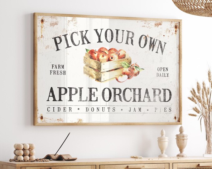 Farmhouse Fall, Autumn Sign, Harvest Decor, Vintage Apple Orchard Canvas, Rustic Seasonal Wall Art, Cozy Fall Farmers Market Accent