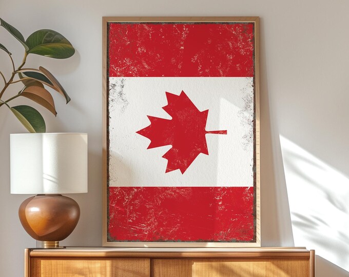 Rustic Wall Artwork, Vintage Canada Flag Art, Distressed Rustic Maple Leaf Wall Decor