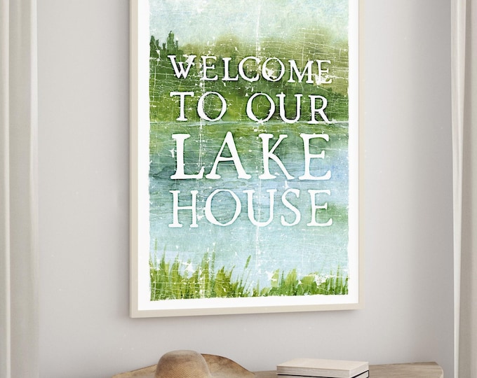 Lake House Serene Watercolor Print, Living on Lake Rustic Decor