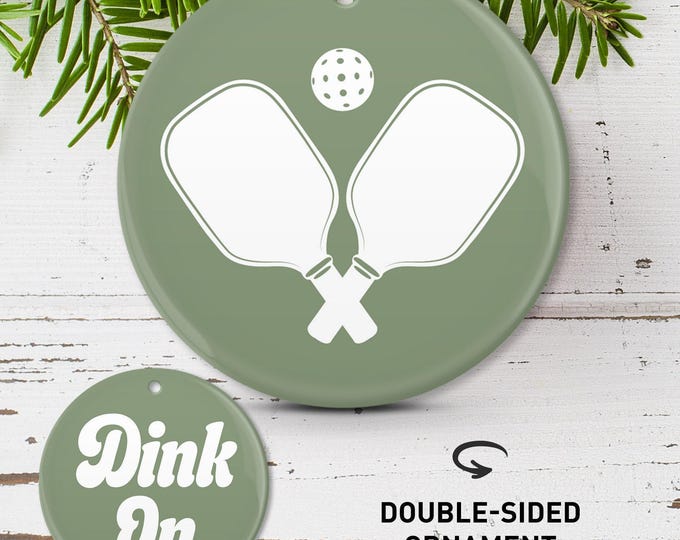 Pickleball Holiday Ornament, Double Sided Porcelain, Christmas Tree Decor