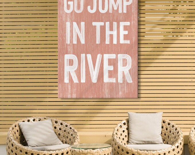 Go Jump In The River Sign: Coastal Wall Art, Coral Pink