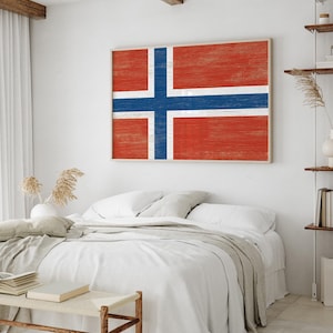 Norway Flag Poster, Norwegian Flag Print, Gift for Norwegians, Rustic Faux Wood Look, Indoor Outdoor Options, Norwegian Heritage Gift