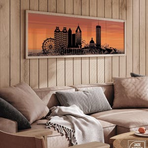 Muurkunst skyline Atlanta, panoramische zonsondergang (meerdere maten en lijsten)