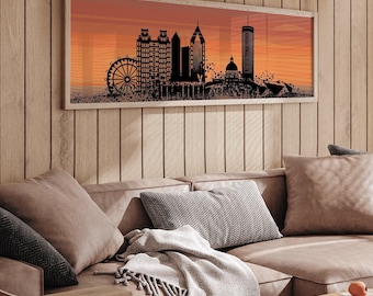 Atlanta Skyline Wall Art, Panoramic Sunset (Multiple Sizes & Frames)
