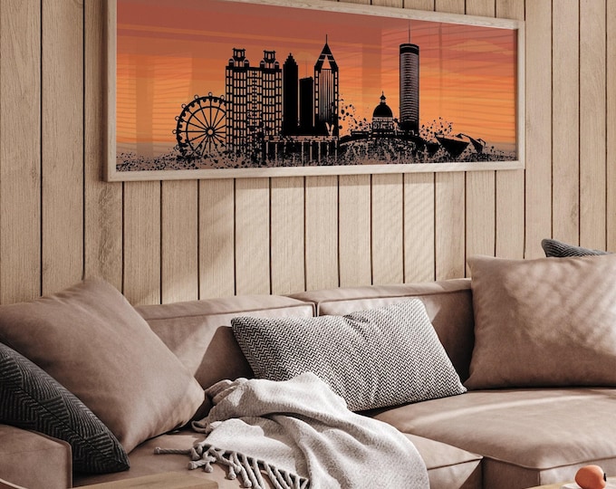 Atlanta Skyline Wall Art, Panoramic Sunset (Multiple Sizes & Frames)