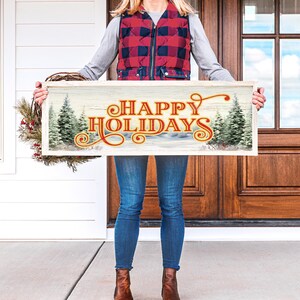 Happy Holidays Canvas Sign, Vintage Christmas Wall Decor, Seasonal Holiday Decor, Christmas Gift for Her, Rustic Christmas Wall Decoration