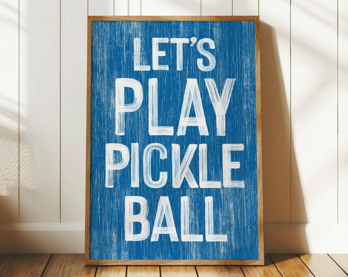 Let's Play Pickleball Sign, Vintage Coastal Game Room Wall Art, Pickleball Gift