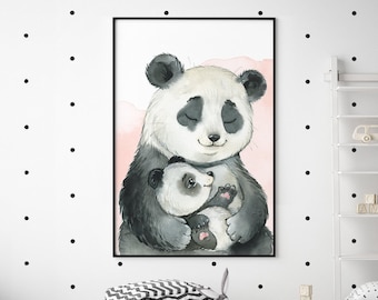 Mommy and Baby Panda Wall Art: Watercolor Nursery Decor