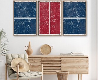 Triptych PICKLEBALL Wall Art,  3 Piece Framed Set, Pickleball Gifts, Sports-themed decor, Modern Farmhouse, Navy Blue and Dark Red