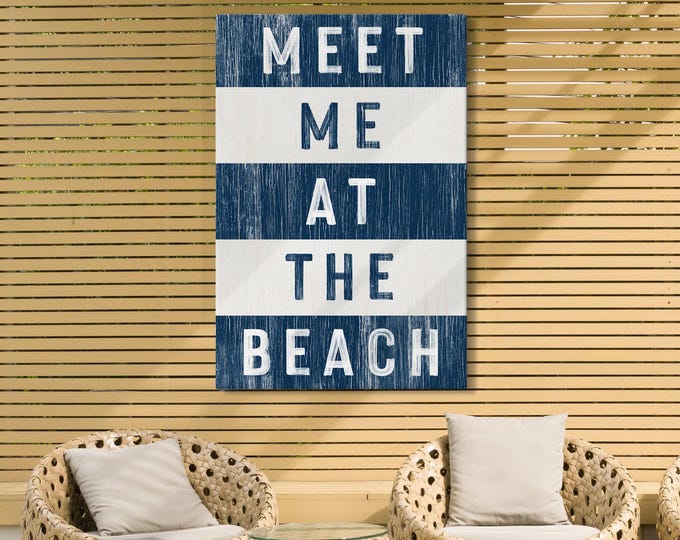 Retro Meet Me at the Beach Prints - Vintage Beach Canvas Print for Modern Farmhouse Decor - Beach House Decor - Fun Beach Gift for Mom