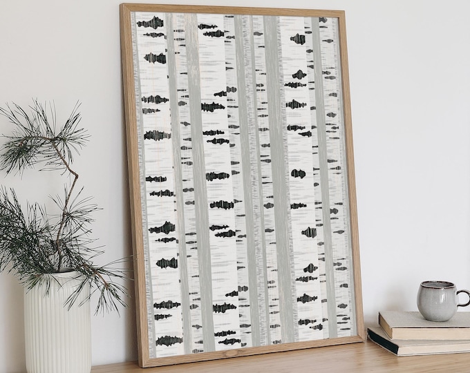 Black and White Wall Birch Tree Art, Modern Nature-Inspired Forest Wall Art Print, Large Framed Canvas Sign or Waterproof Aluminum, Birch 14