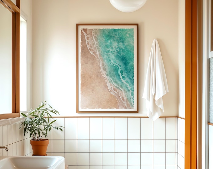 Ocean Wave Art Turquoise Terracotta Coastal Print Beach House Decor