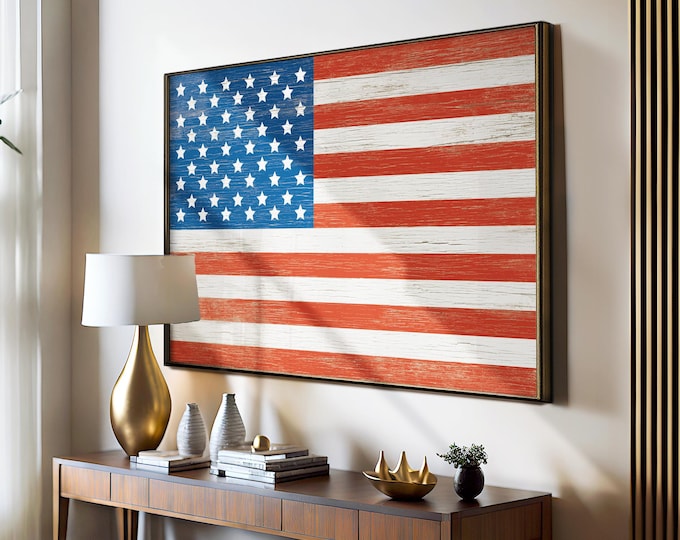 Vintage American Flag Decor, American Flag Poster, Canvas Metal or Paper, USA Flag Print, Framed USA Flag, Large American Flag Sign Gift