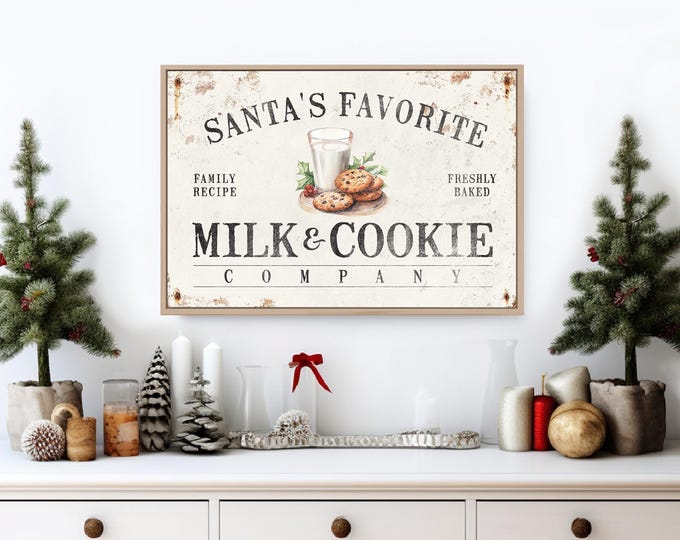 Milk and Cookie Company, Santa Milk and Cookie Sign, Cute Christmas Decor Indoor, Christmas Canvas Print, Gift for Grandma, XL Christmas Art