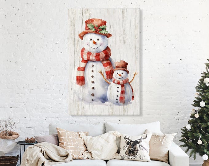 Two Snowmen Wall Sign: Vintage Christmas Farmhouse Decor