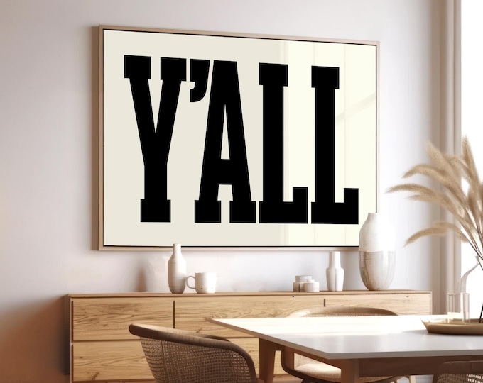 Large Y’all Typography Wall Art, Black and White Farmhouse Decor