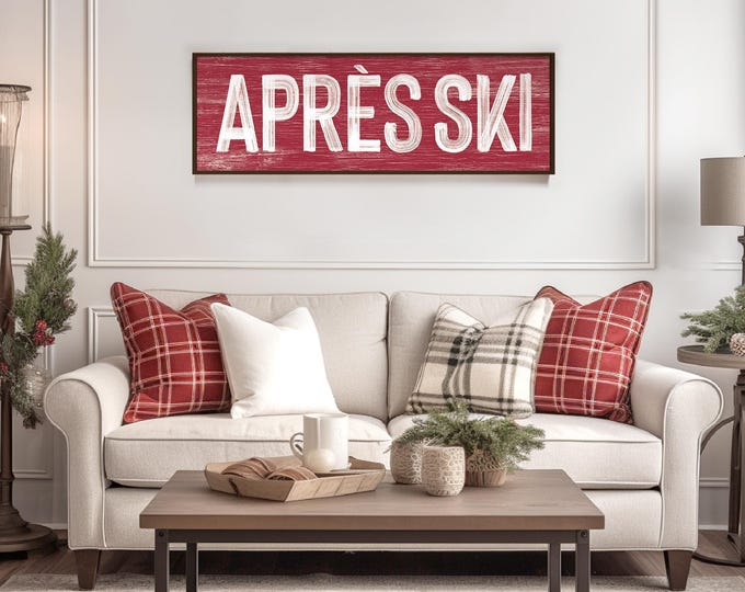 Apres Ski Farmhouse Wall Art, Rustic Weathered Wood Lodge Sign, Cabin Decor