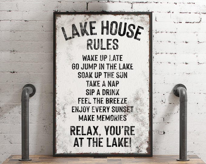 Lake Gift Idea, Art Print Above Bed, Home Decor, Vintage Lakehouse Canvas Sign, Distressed Rustic Wall Hanging, Perfect Vacation Rental Gift