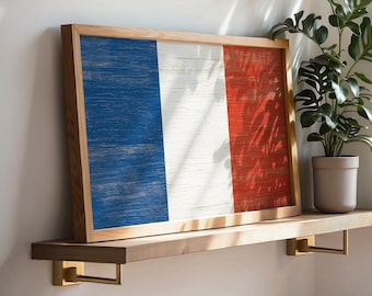 France Flag Print, Weathered Tricolor in Blue White and Red