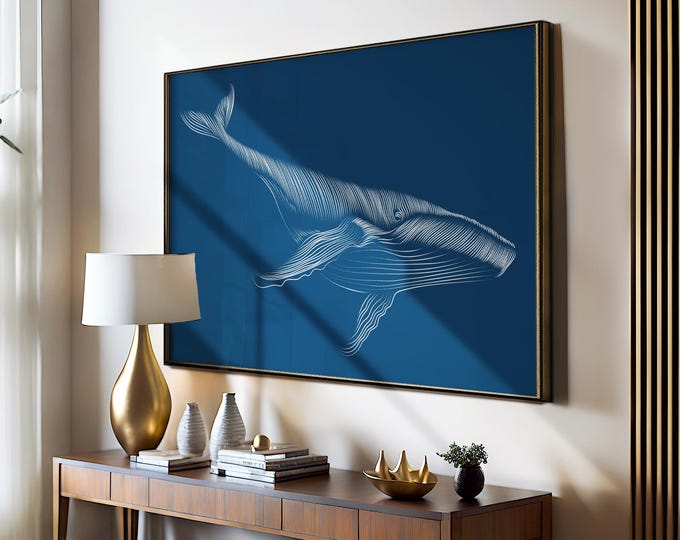 Whale Wall Art: Nautical Coastal Theme (Multiple Sizes & Frames)