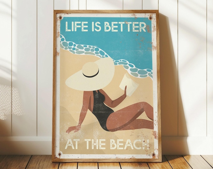 Life is Better at the Beach Print, Vintage Beach Travel Poster Wall Art