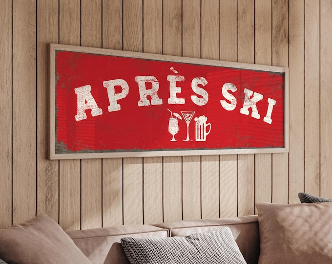 Apres Ski Wall Art: Rustic Red Cabin and Bar Decor (Gallery Wrapped)