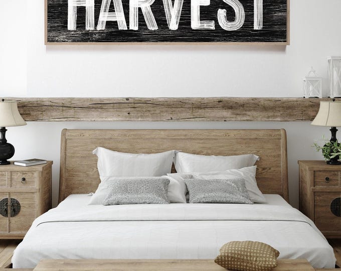 Harvest Sign in Black, faux weathered wood, seasonal wall art, harvest wall decorations, vintage farmhouse, long horizontal wall art