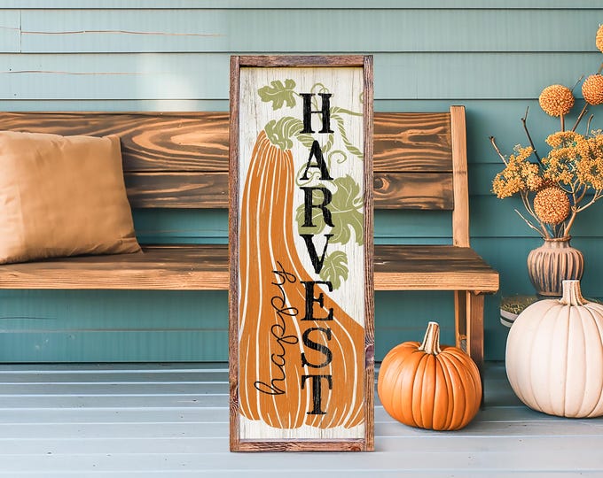 Happy Harvest Fall Sign, Extra Large Fall Wall Decor, Fall Harvest Decor, Outdoor Metal Option, Rustic Thanksgiving Decor, On White, 12