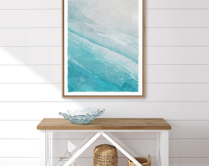 Coastal Waves Wall Art, Abstract Sand to Teal Watercolor, Serene Beach House Canvas
