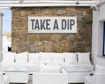 Take A Dip Wall Art, Hale Navy On Whitewashed Ground, Wide Coastal Pool Gift